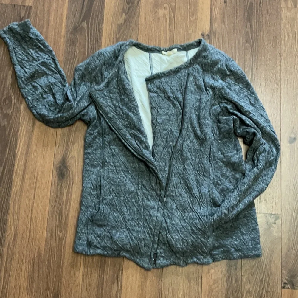 Eileen Fisher Organic Cotton Gray Lightweight Casual Moto Jacket Size Medium - Picture 3 of 5